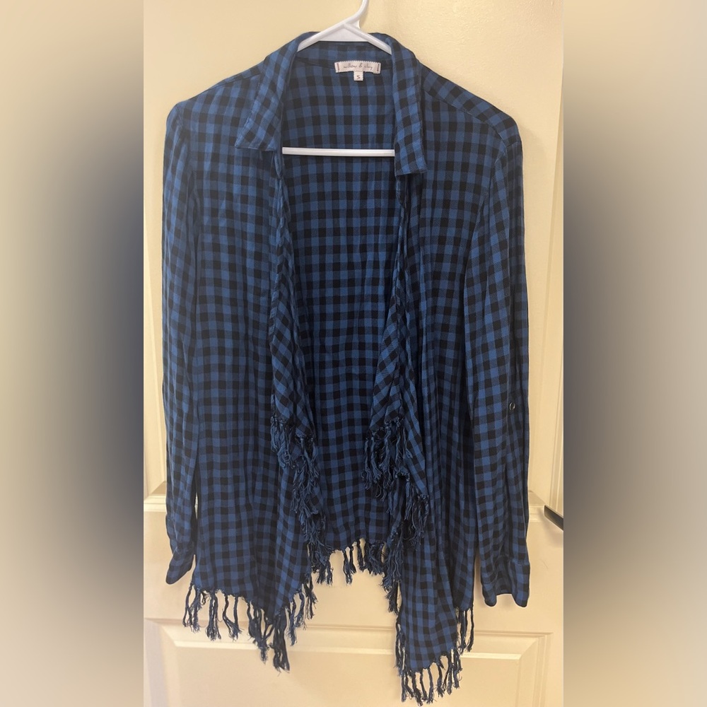 Black & Blue Plaid Cardigan - Size S